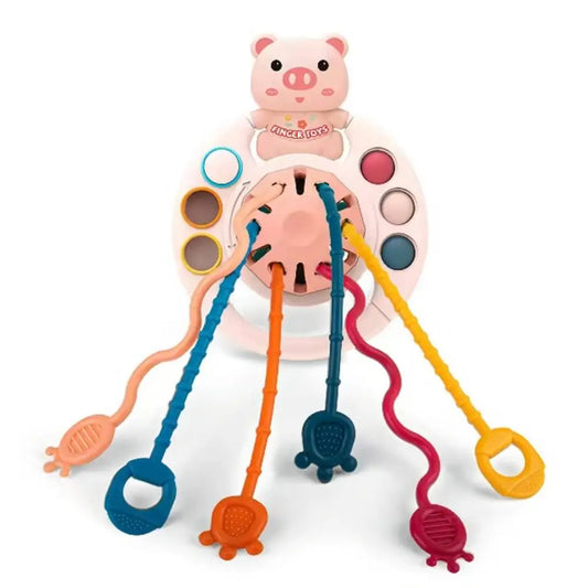 Pink Pig Silicone Pull Toy