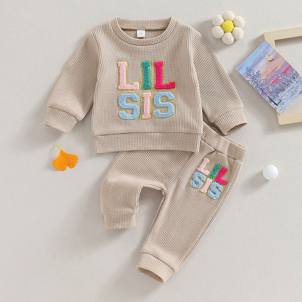 LIL/BIG SIS Baby Slogan Waffle 2-Piece Set