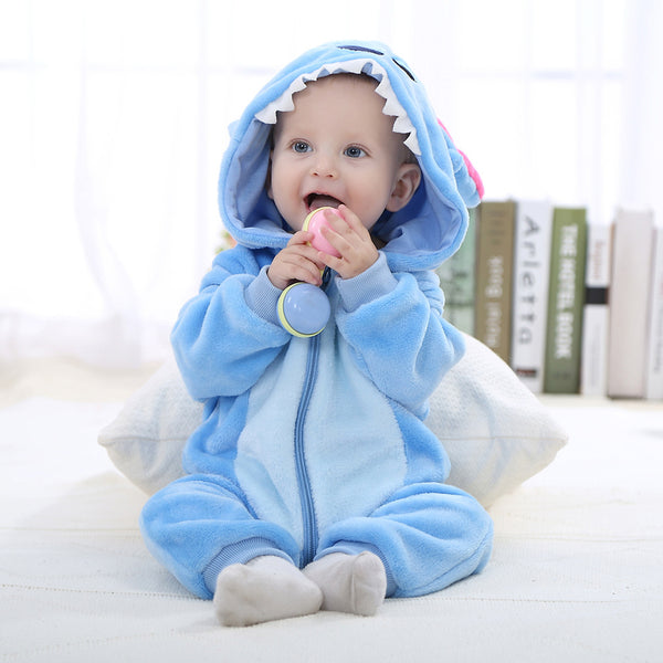 Baby Mira Cozy Critters™ Blue Flannel Hooded Romper