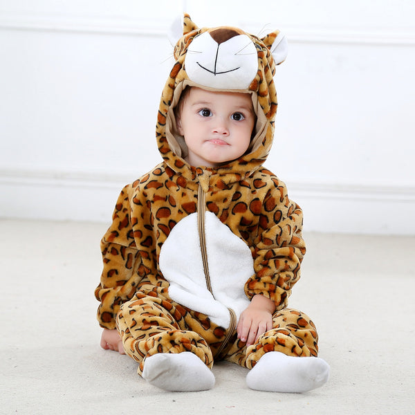 Baby Mira Cozy Critters™ Leopard Print Flannel Romper