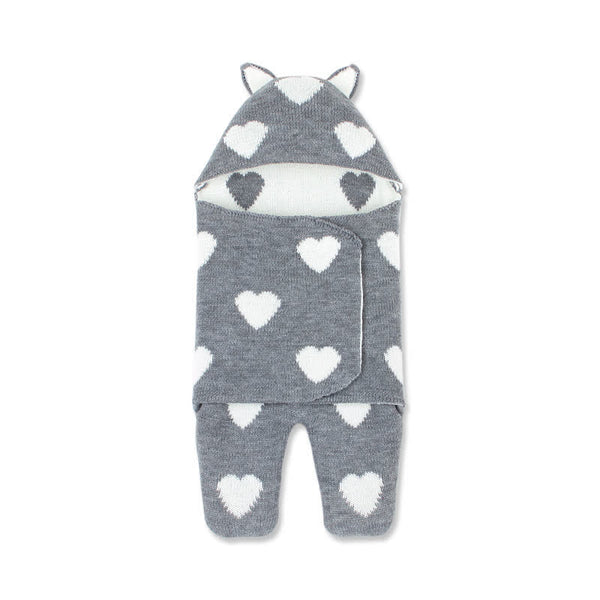 Baby Knitted Heart Hooded Sleep Bag