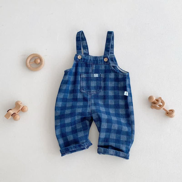 Baby Vintage Blue Plaid Denim Overalls