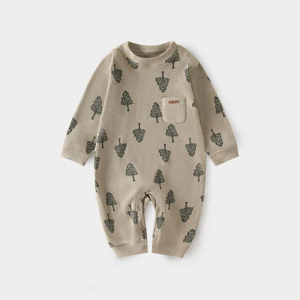 Baby Pine Tree Dark Khaki Pocket Romper