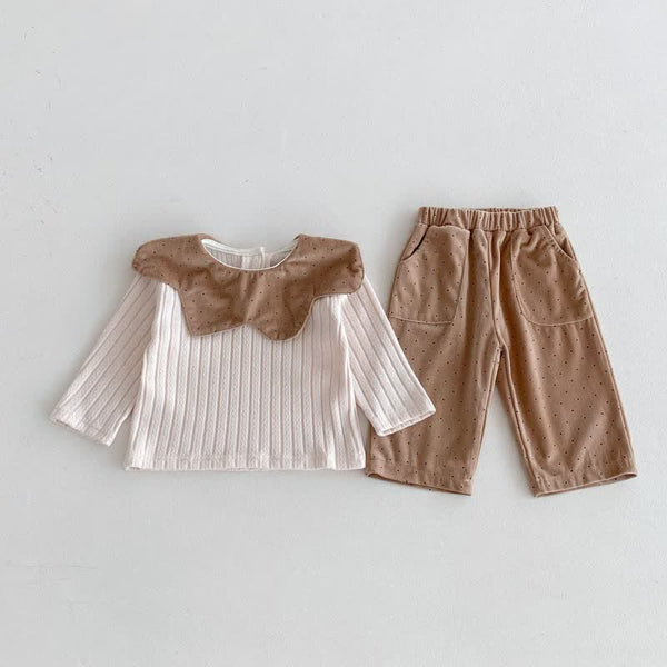 Baby Mira 2-Piece Khaki Fabric Baby Romper Set