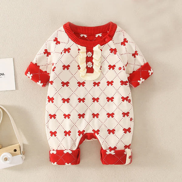 Baby Mira Red Floral Bow Baby Romper