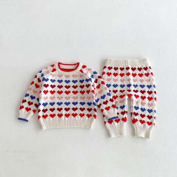 Baby Mira Toddler 2-Piece Colorful Heart Knitted Set