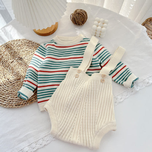 Baby Simple Knitted Striped Overalls/Sweater