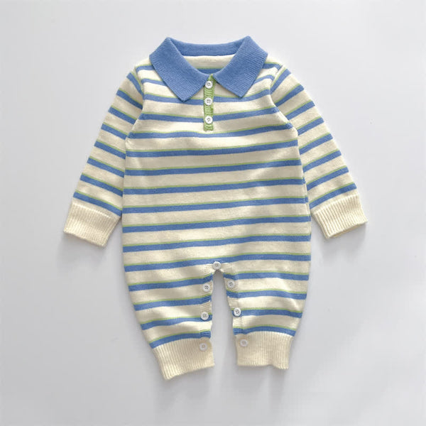 Baby Blue Striped Polo Romper/Sweater