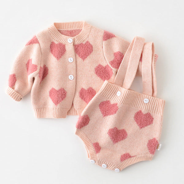 Baby Mira 2-Piece Heart Knitted Bodysuit and Cardigan Set