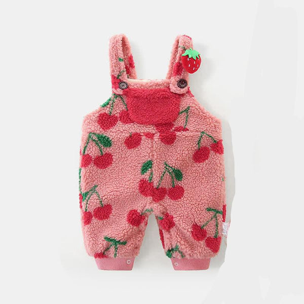 Baby Girl Fleece Fruit Pocket Overalls