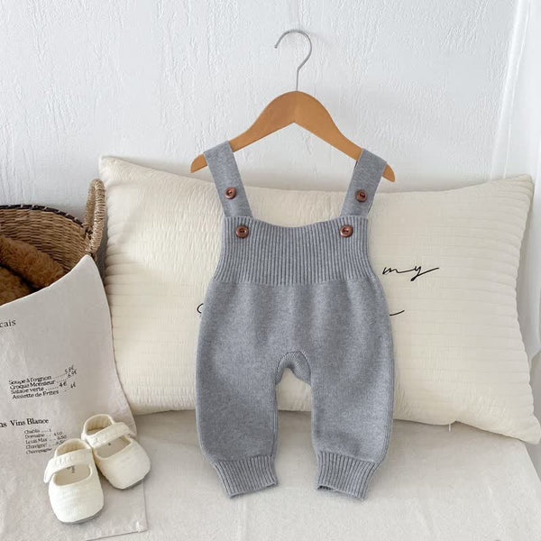 Baby Solid Color Knitted Button Overalls