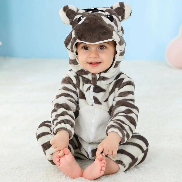 Baby Mira Cozy Critters™ Zebra Print Hooded Winter Jumpsuit