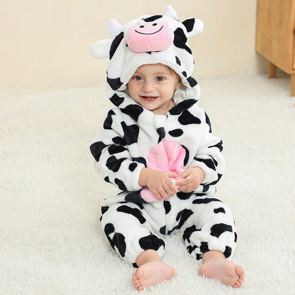 Baby Mira Cozy Critters™ Cow Print Hooded Winter Jumpsuit