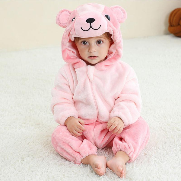 Baby Mira Cozy Critters™ Pink Bear Flannel Romper