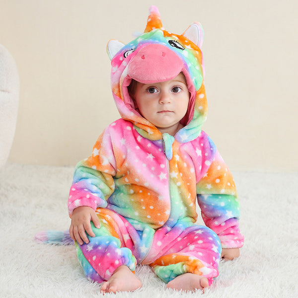 Baby Mira Rainbow Unicorn Flannel Romper – Spring & Autumn Edition