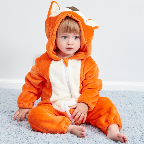 Baby Mira Cozy Critters™ Fox Print Hooded Winter Jumpsuit