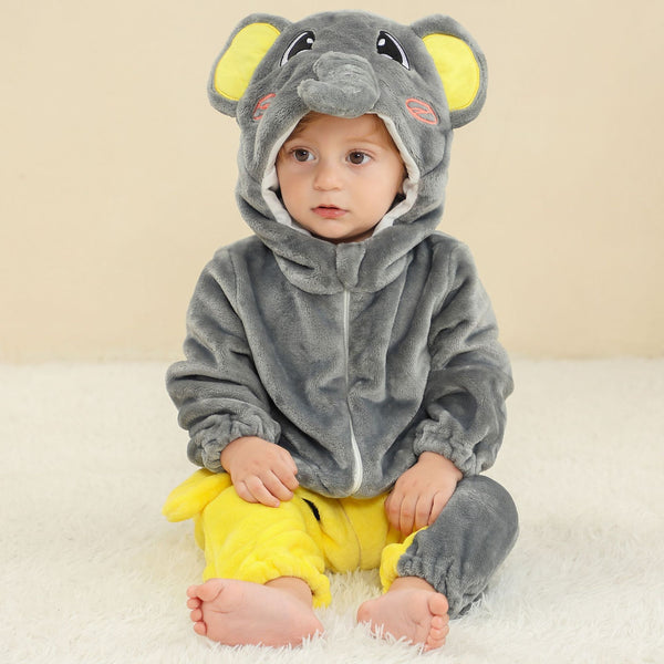 Baby Mira Cozy Critters™ Elephant Print Hooded Winter Jumpsuit