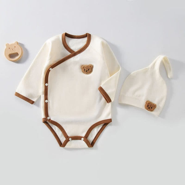 Baby Beige Bear Simple Bodysuit with Hat