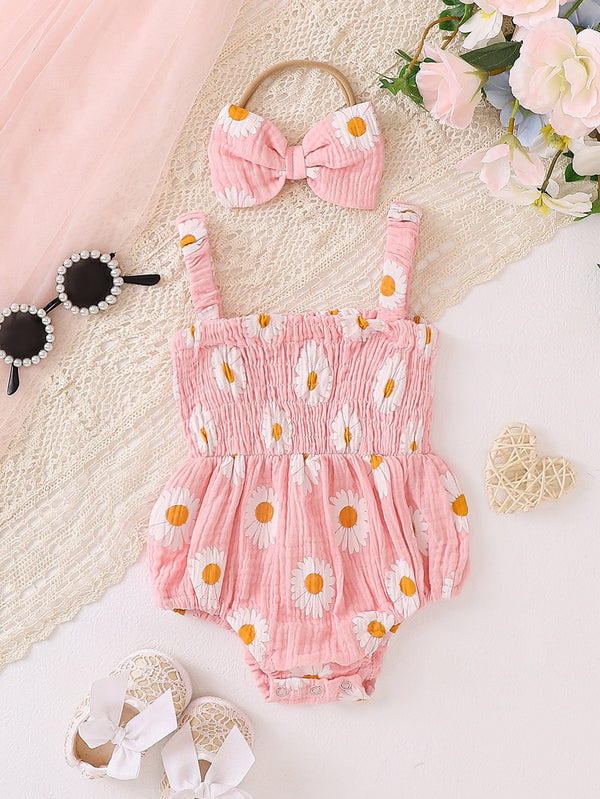 Baby Daisy Suspenders Bodysuit with Headband