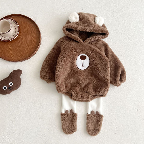 Baby Plush Cute Bear Hooded Bodysuit