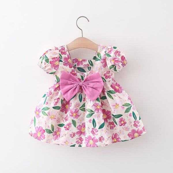 Baby Bowknot Pink Purple Flower Dress