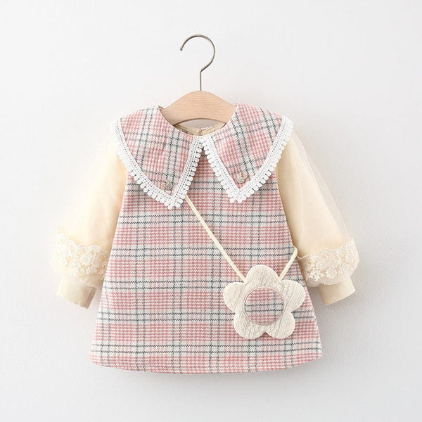 Baby Plaid Dress with Flower Bag