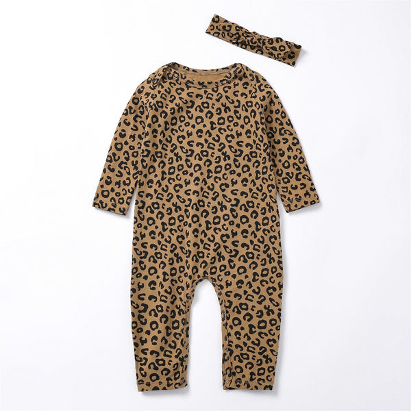 Baby Leopard Print Romper with Headband