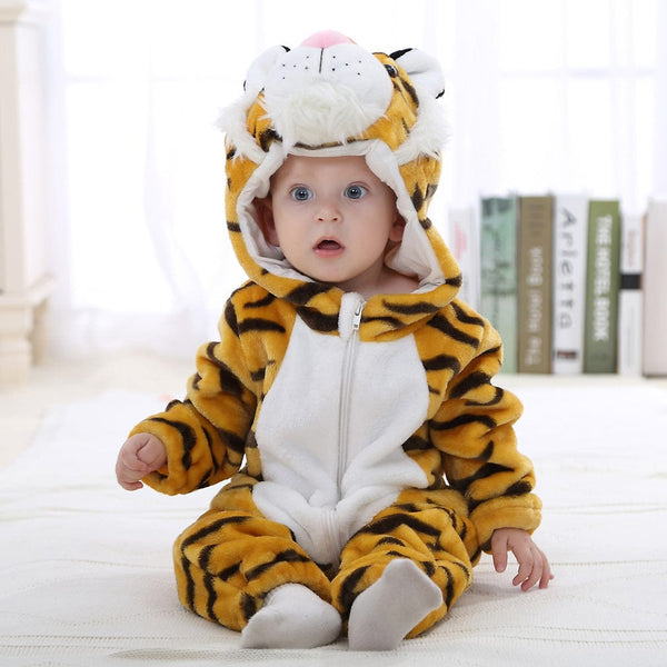 Baby Mira Cozy Critters™ Tiger Print Flannel Romper