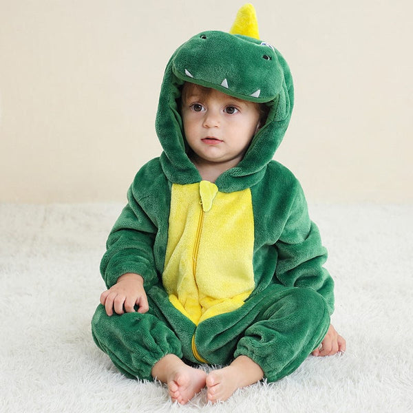 Baby Mira Enchanted Critters™ Green Unicorn Dragon Flannel Romper