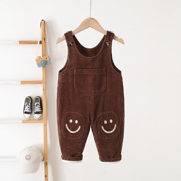 Toddler Fleece Lined Smile Patch Corduroy Overalls