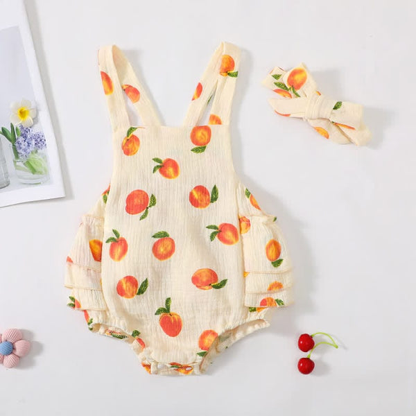 Baby Peach Apricot Overalls with Headband