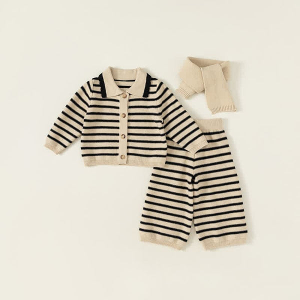 Baby Mira Toddler 2-Piece Striped Knitted Set with Scarf