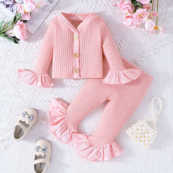 Baby Mira Plain Pink Ribbed Baby Set