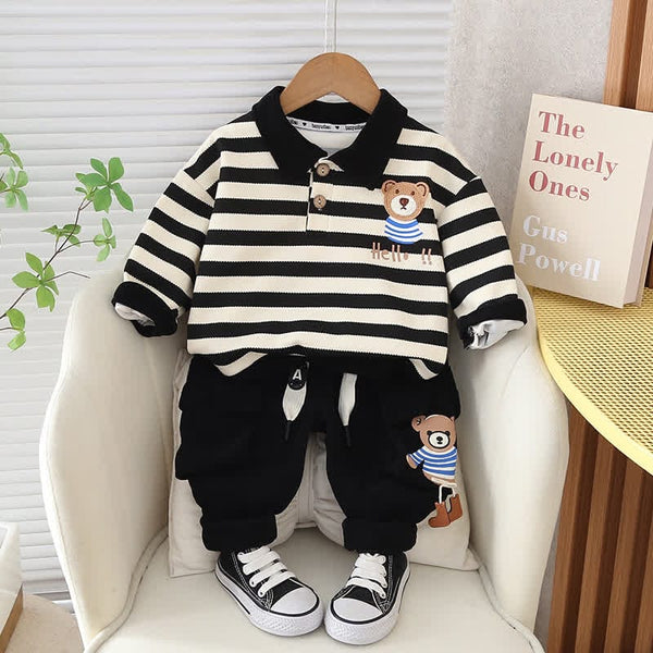 HELLO!! Baby 2-Piece Striped Bear Polo Set