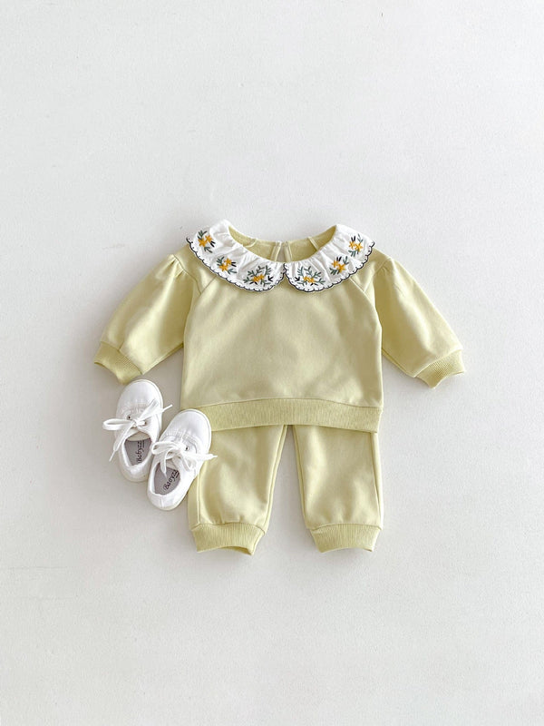 Baby Mira 2-Piece Embroidered Floral Collar Set for Baby Girls