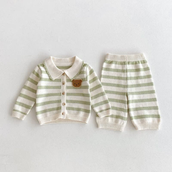 Baby Mira Baby Bear Patch Knitted Polo 2-Piece Set