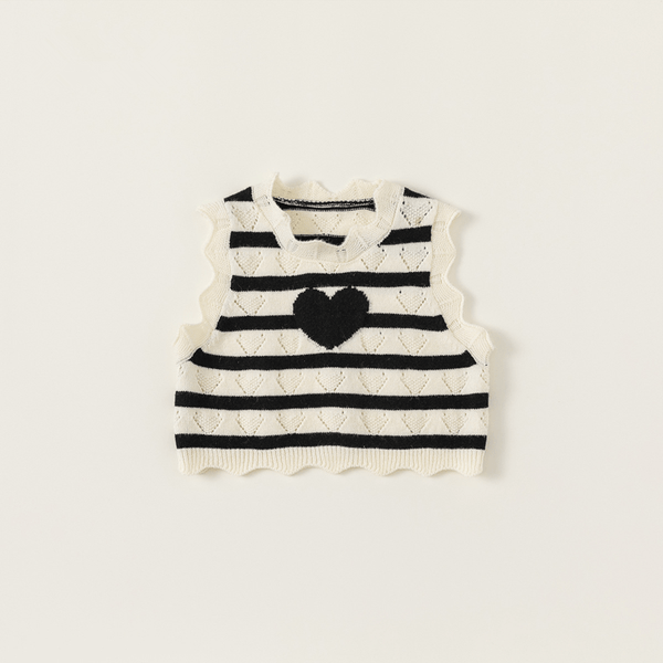 Baby Mira Toddler Girl Black Striped Heart Vest