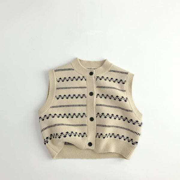 Toddler Beige Vintage Jacquard Button Vest