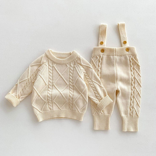 Baby Solid Color Knitted Sweater Overalls