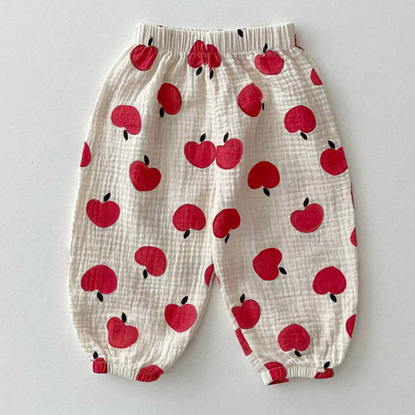 Baby Mira Cotton Pants with Heart, Apple, Floral, and Dot Patterns