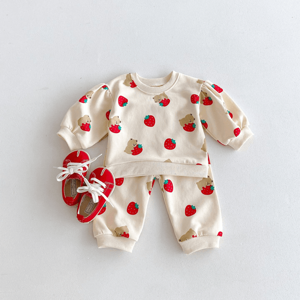 Baby 2-Piece Strawberry Bear Sweatsuit Set